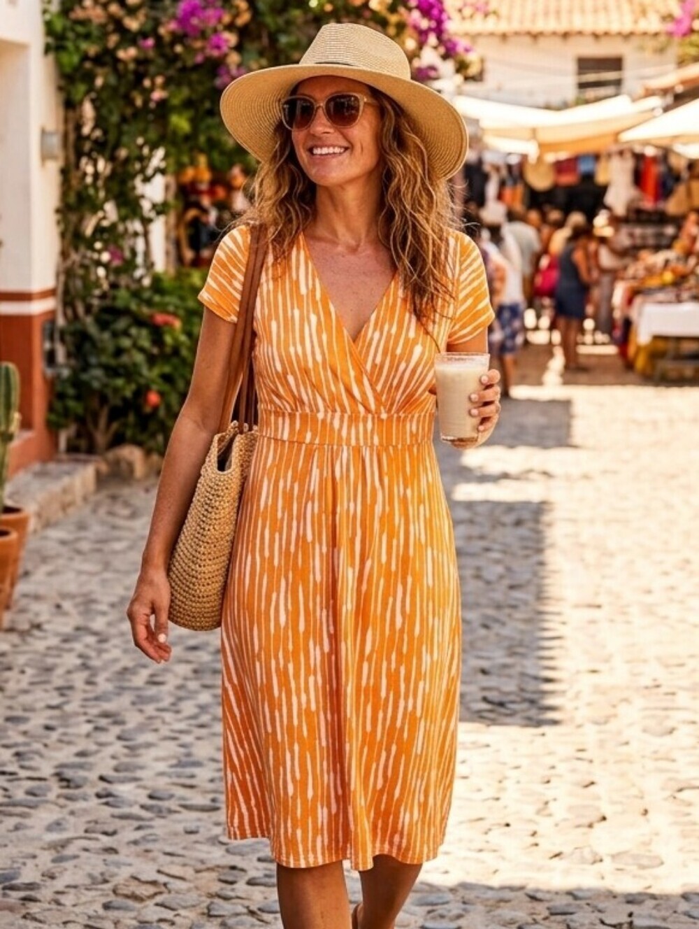 Boden Womens Geometric Stripe Dress 6L Orange White Sheath Short Sleeve